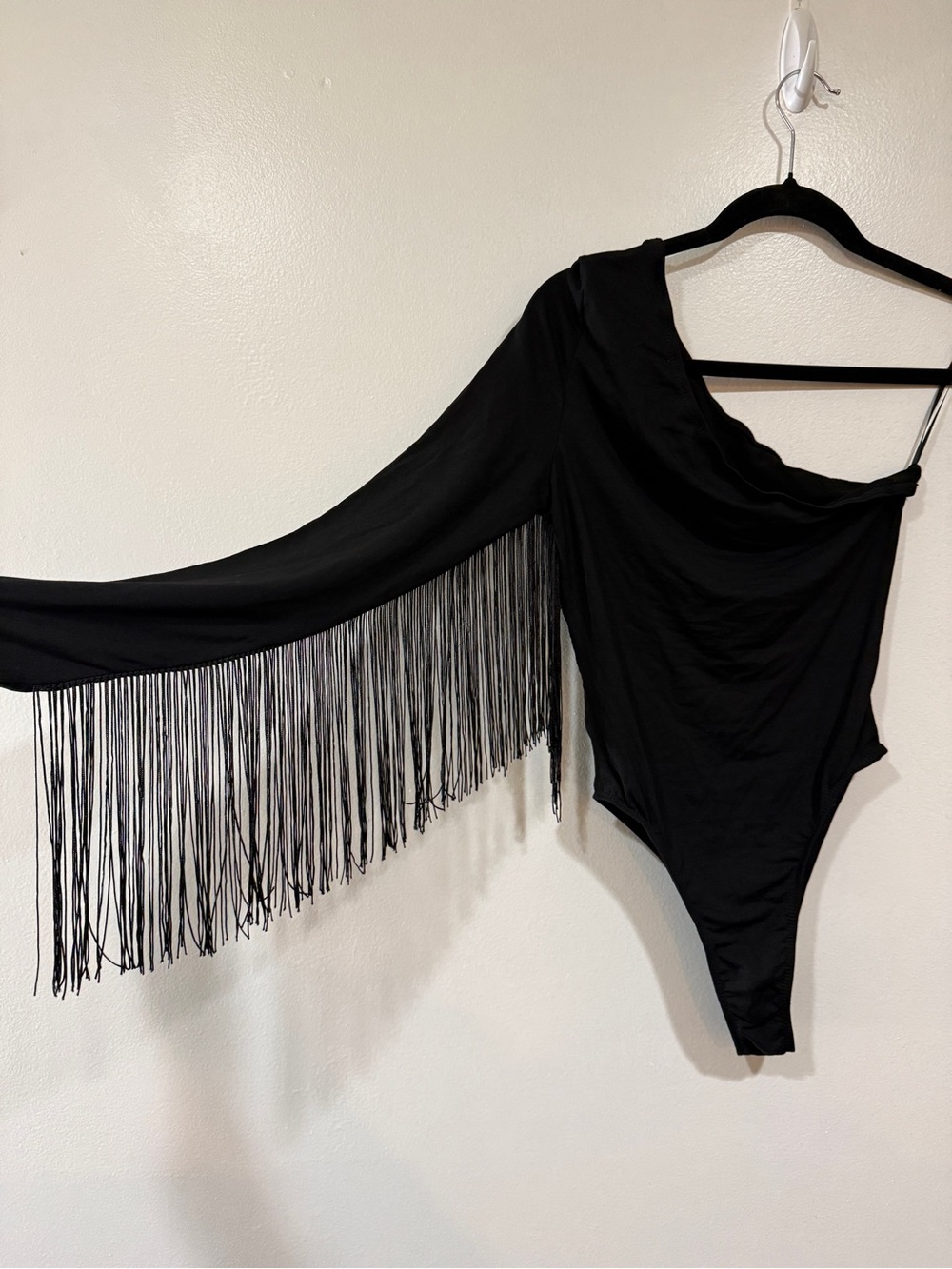 Western Fringe Festival Whimsigoth Womens Size Small Black Bodysuit One Shoulder